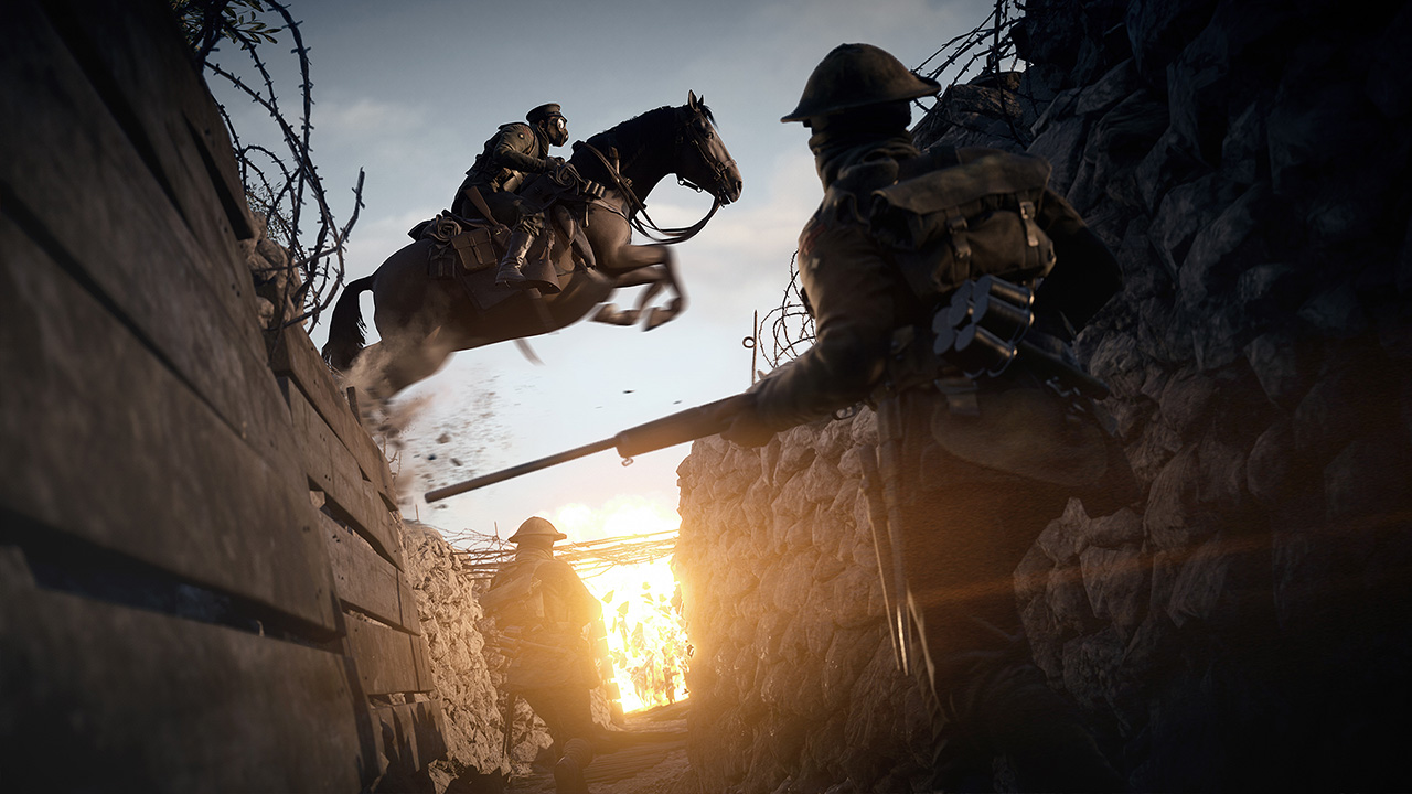 Auch das gibt es in Battlefield 1: Ein Pferd springt über einen Schützengraben