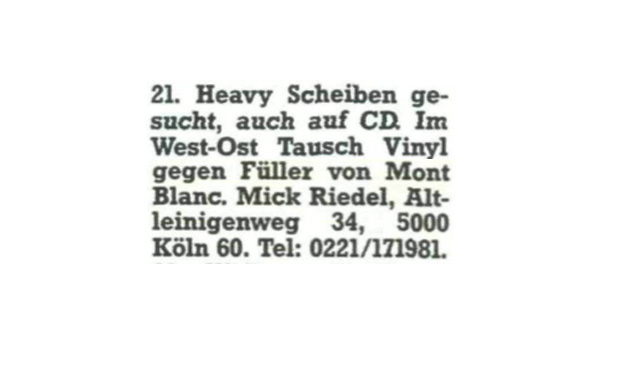 Kleinanzeigen aus dem METAL HAMMER-Archiv