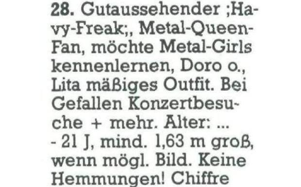 Kleinanzeigen aus dem METAL HAMMER-Archiv