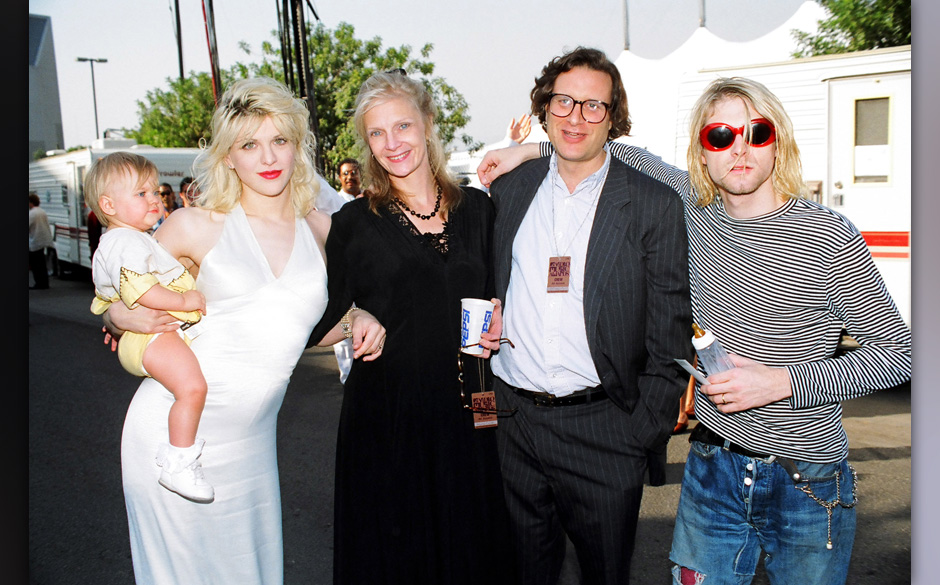 Courtney Love, Frances Bean Cobain, Danny Goldberg and wife and Kurt Cobain of Nirvana (Photo by Jeff Kravitz/FilmMagic, Inc)