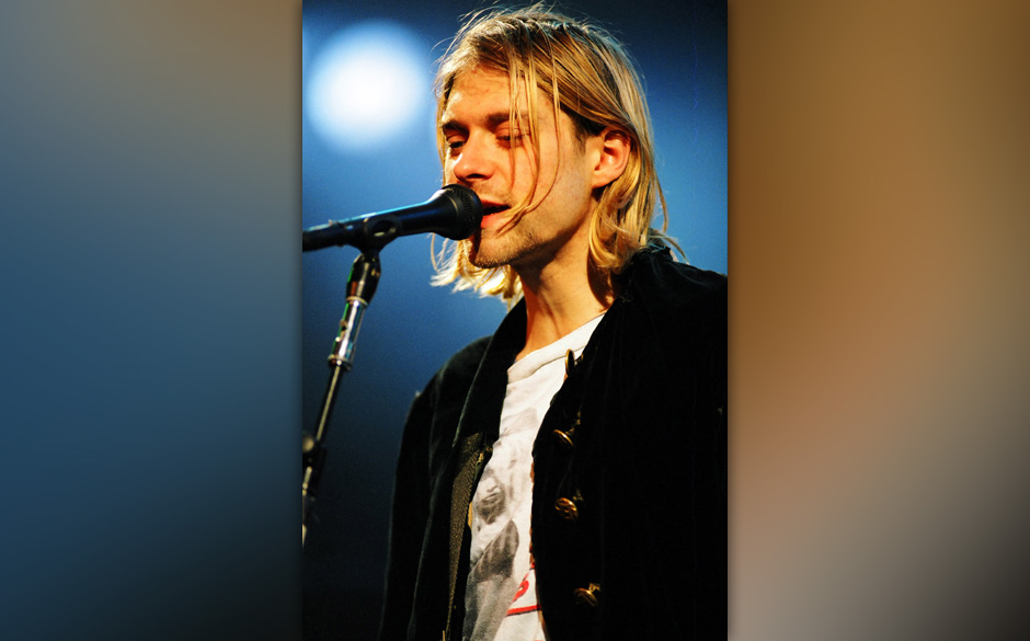 Kurt Cobain of Nirvana at the MTV Live and Loud-Nirvana Performs in December 1993 at Pier 28 in Seattle, Washington.   (Photo