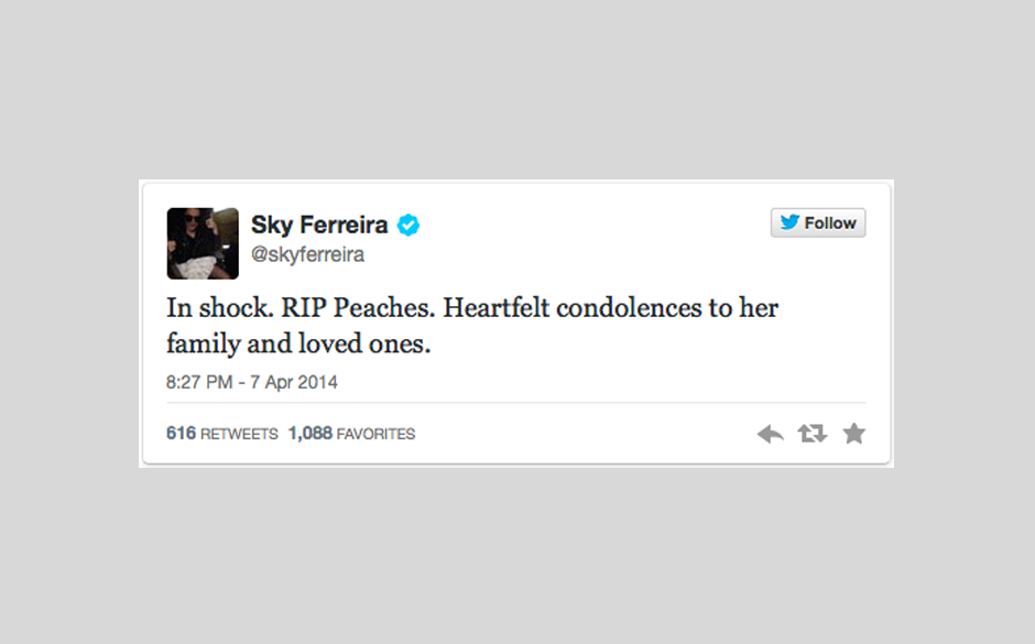Sky Ferreira ist 'geschockt' und richtet ihr Beileid an Familie und Freunde