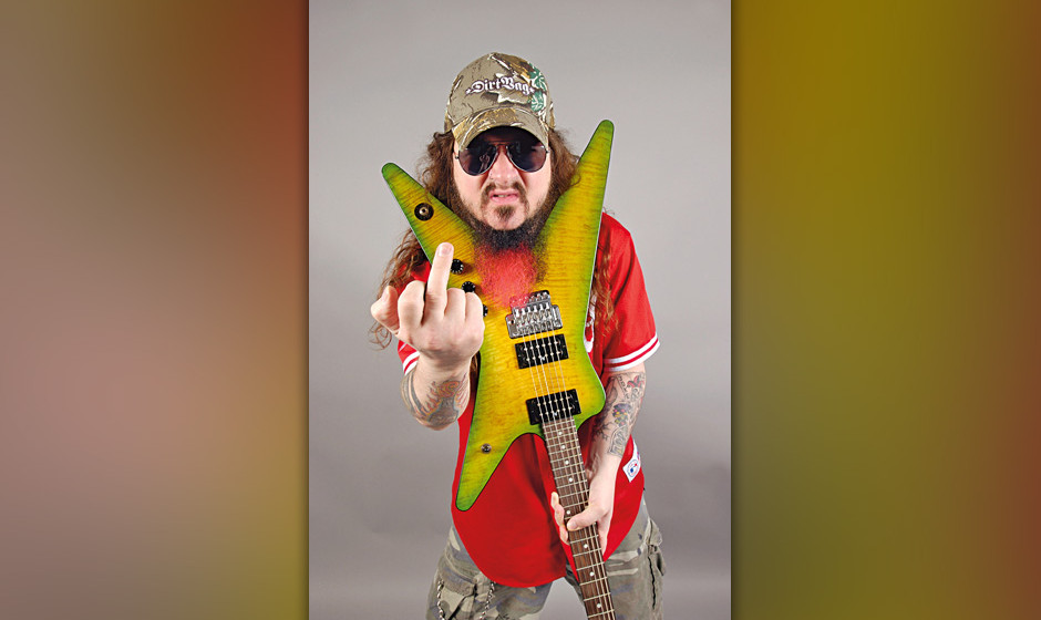 Portrait of American guitarist Darrell Abbott, better known by his stage name Dimebag Darrell, taken on June 9, 2004. Darrell