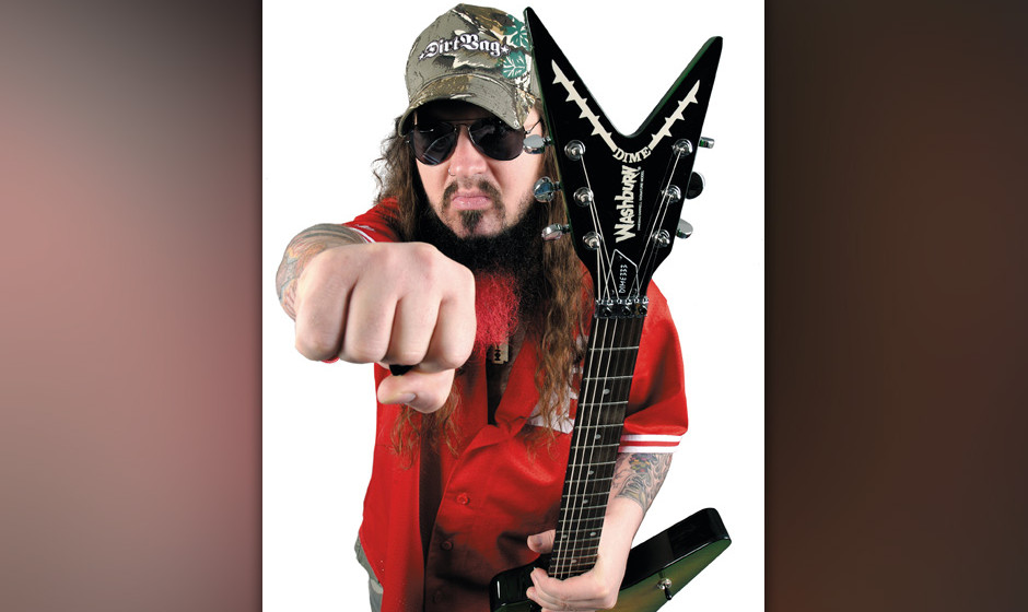 Portrait of American guitarist Darrell Abbott, better known by his stage name Dimebag Darrell, taken on June 8, 2004. Darrell