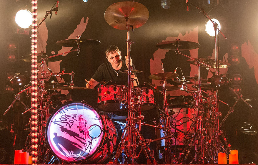 AUSTIN, TX - OCTOBER 19:  Drummer Ray Luzier of Korn performs in concert at Stubb's Bar-B-Q on October 19, 2015 in Austin, Te