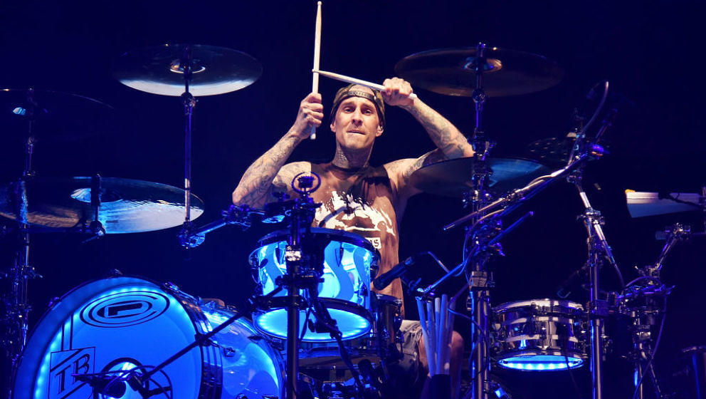CONCORD, CA - MAY 13:  Travis Barker of Blink 182 performs during the Live 105 BFD at Concord Pavilion on May 13, 2018 in Con