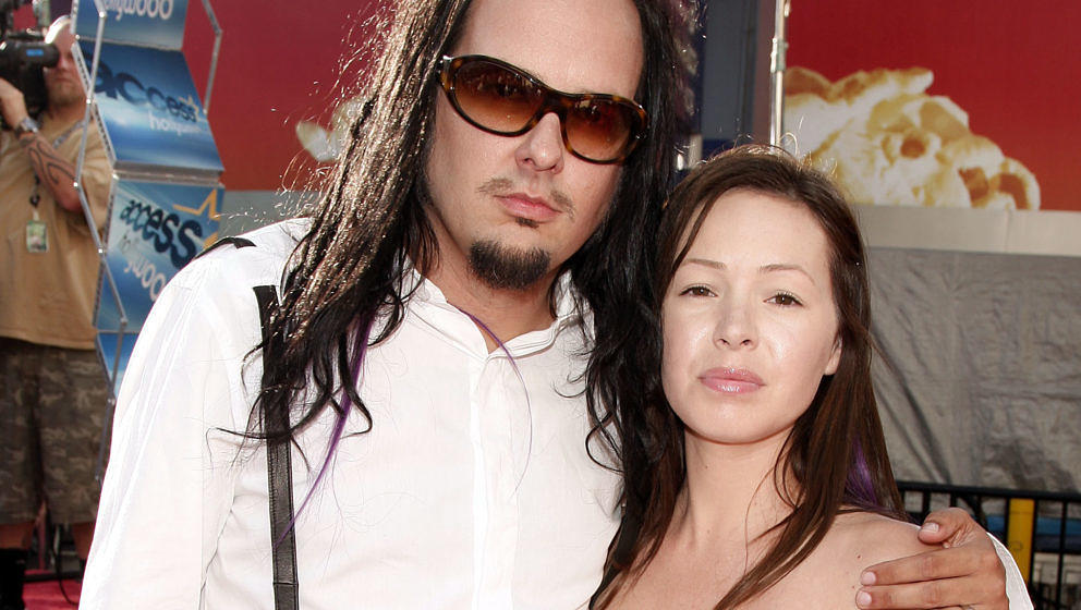 UNIVERSAL CITY, CA - JULY 27:  Musician Jonathan Davis and his wife Deven arrive at the premiere of Universal Picture's 'The 