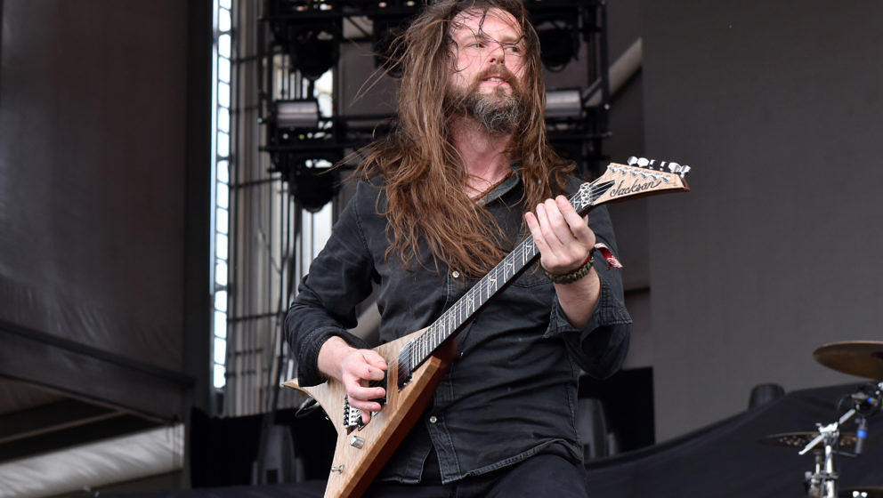 BRIDGEVIEW, IL - JULY 17:  Oli Herbert  of All That Remains performs during Chicago Open Air 2016 at Toyota Park on July 17, 