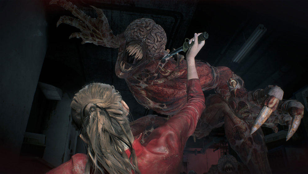 „Resident Evil 2“: Claire Redfield wird von einem Licker angegriffen.
