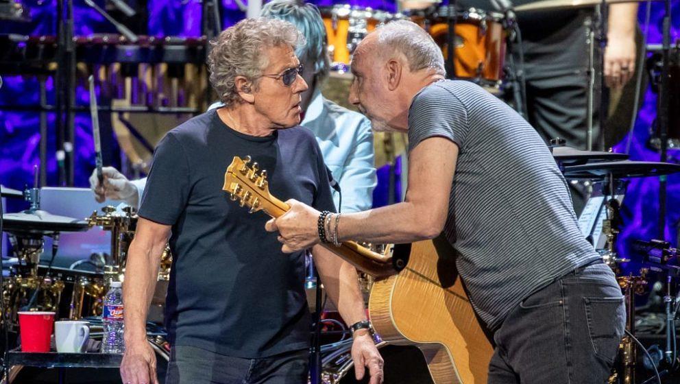 Roger Daltrey (L) and Pete Townshend of British rock band 'The Who' performs at the Toyota Center on the second leg of their 
