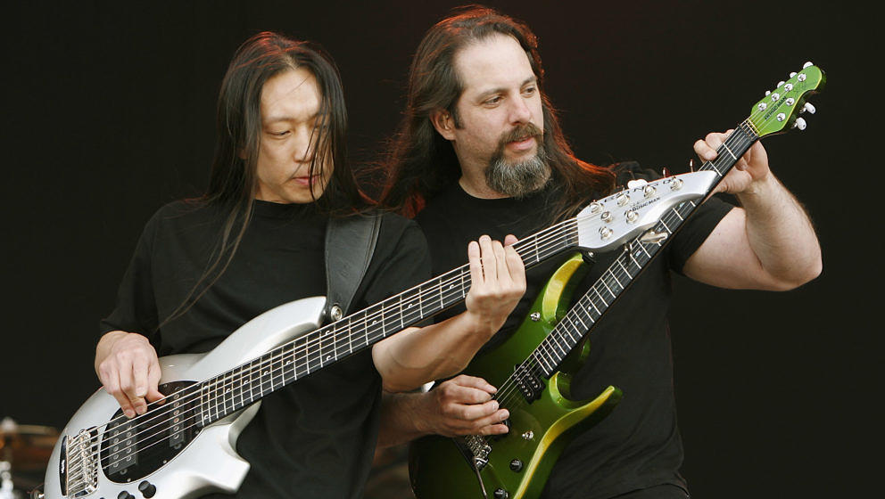 LEICESTER, UNITED KINGDOM - JUNE 14: John Myung and John Petrucci of Dream Theater performs on stage at day three of Download