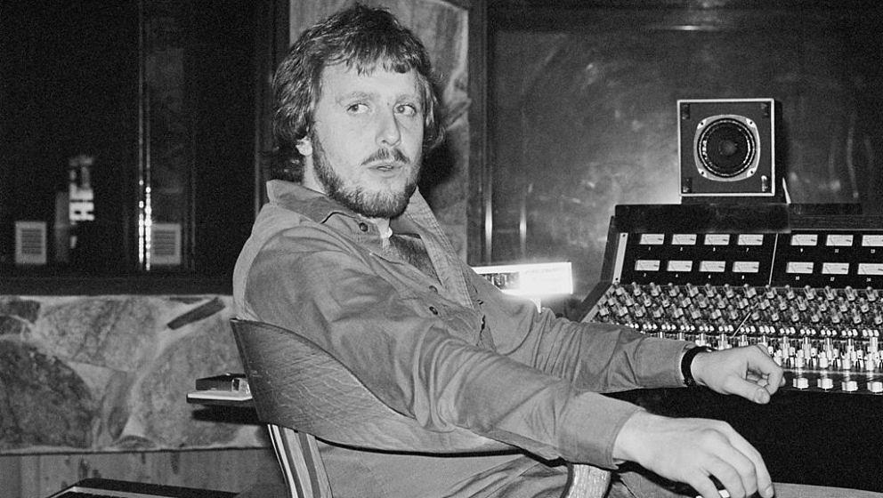 LOS ANGELES, USA - 1st APRIL: Music producer Martin Birch posed at the mixing desk while working with Rainbow on the album 'R