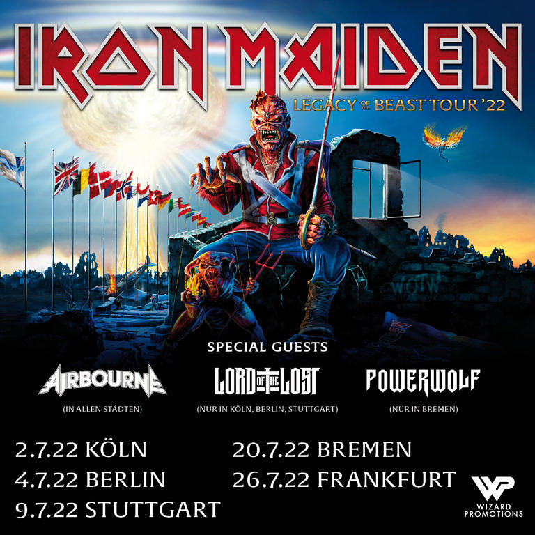 Iron Maiden live 2022 Tour, Tickets, Termine, Städte