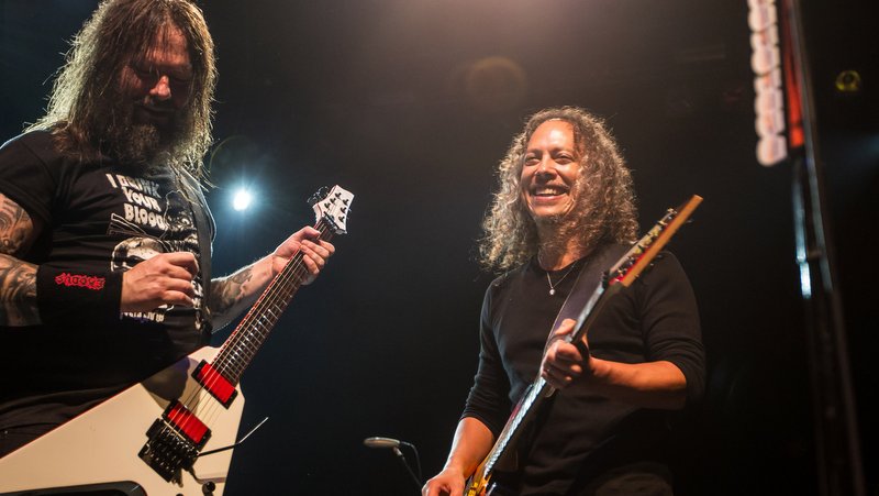 Exodus-Gitarrist Gary Holt und Metallica-Gitarrist Kirk Hammett beim Fear FestEvil 2014 in San Francisco
