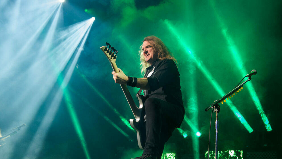 PARIS, FRANCE - JANUARY 28:  David Ellefson from Megadeth performs at Zenith de Paris on January 28, 2020 in Paris, France.  
