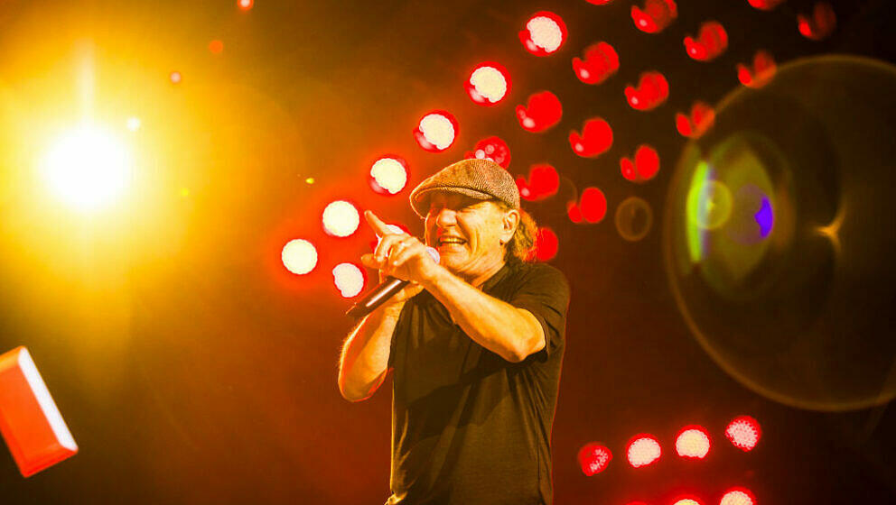 GELSENKIRCHEN, GERMANY - MAY 17: Singer Brian Johnson of the band AC/DC perform live on stage during a concert at Arena AufSc