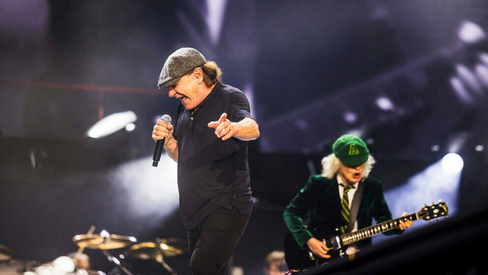GELSENKIRCHEN, GERMANY - MAY 17: Singer Brian Johnson of the band AC/DC perform live on stage during a concert at Arena AufSc