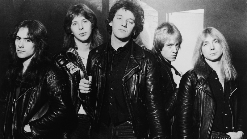 Iron Maiden im Jahr 1981: Steve Harris, Clive Burr, Paul Di'Anno, Adrian Smith und Dave Murray (v.l.)